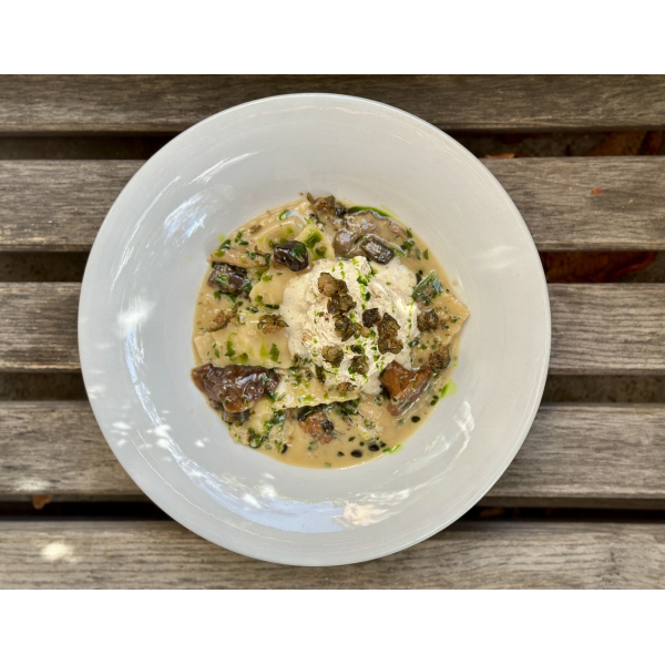 RAVIOLI WITH DUCK AND ESPUMA FROM WHITE MUSHROOMS