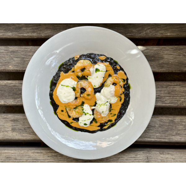 BLACK RISOTTO WITH SHRIMPS TUSCAN STYLE