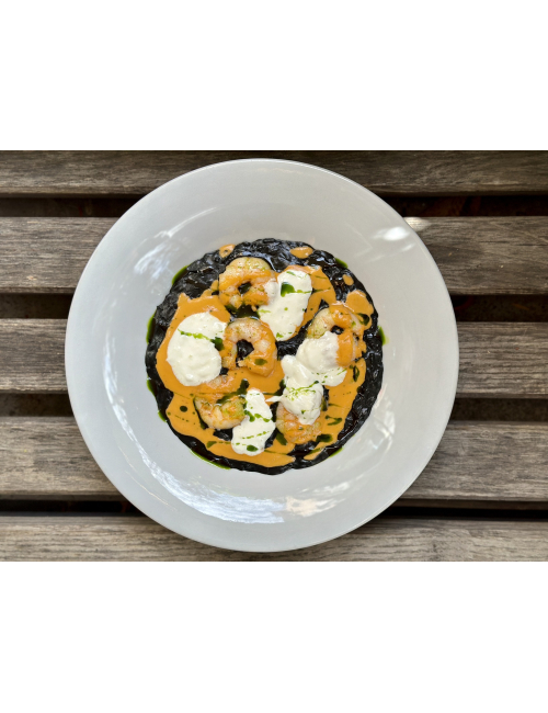 BLACK RISOTTO WITH SHRIMPS TUSCAN STYLE