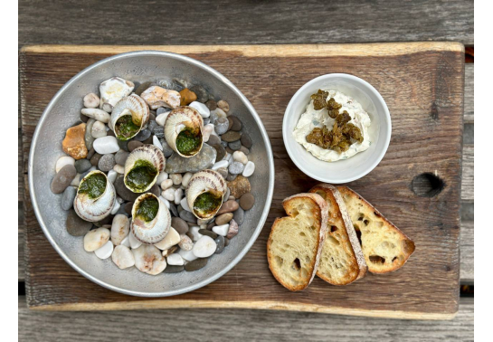 BAKED SNAILS WITH GREENS AND CREAM CHEESE