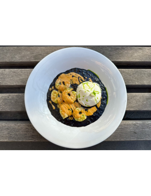 BLACK RISOTTO WITH SHRIMPS TUSCAN STYLE