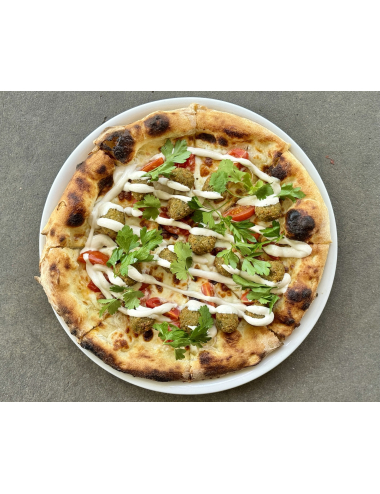 PIZZA WITH FALAFEL AND YOGURT