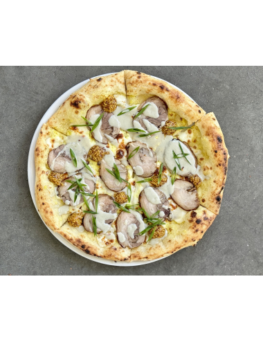 PIZZA WITH PORK PUSSY IN DARK BEER