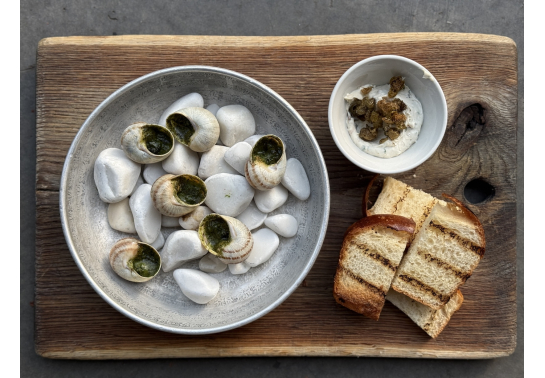 BAKED SNAILS WITH GREENS AND CREAM CHEESE
