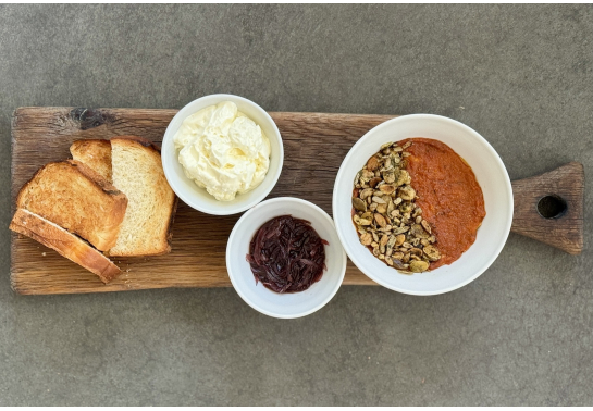 MEAT PATE WITH RED PESTO AND ONION JAM