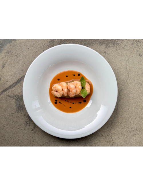 ПЕЧЕНИЙ БАКЛАЖАН З КРЕВЕТКАМИ ТА СОУСОМ БІСК.   вино купити с доставкою в Українi | iнтернет магазин GIANNIVINO