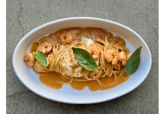 SPAGHETTI WITH SHRIMPS AND STRACATELLA [GRANDE]