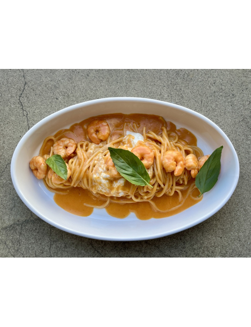 SPAGHETTI WITH SHRIMPS AND STRACATELLA [GRANDE]