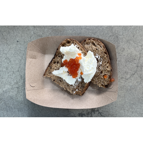 Fresh bread|churned butter|red caviar