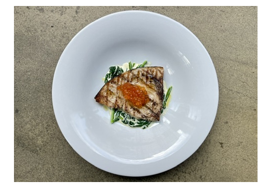 SWORDFISH WITH SPINACH AND RED CAVIAR
